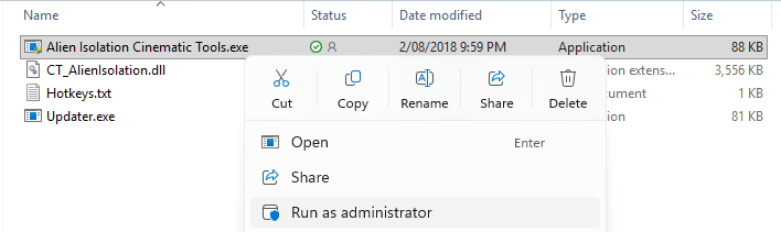 The four files that ship with the tool. Run as administrator, every time.