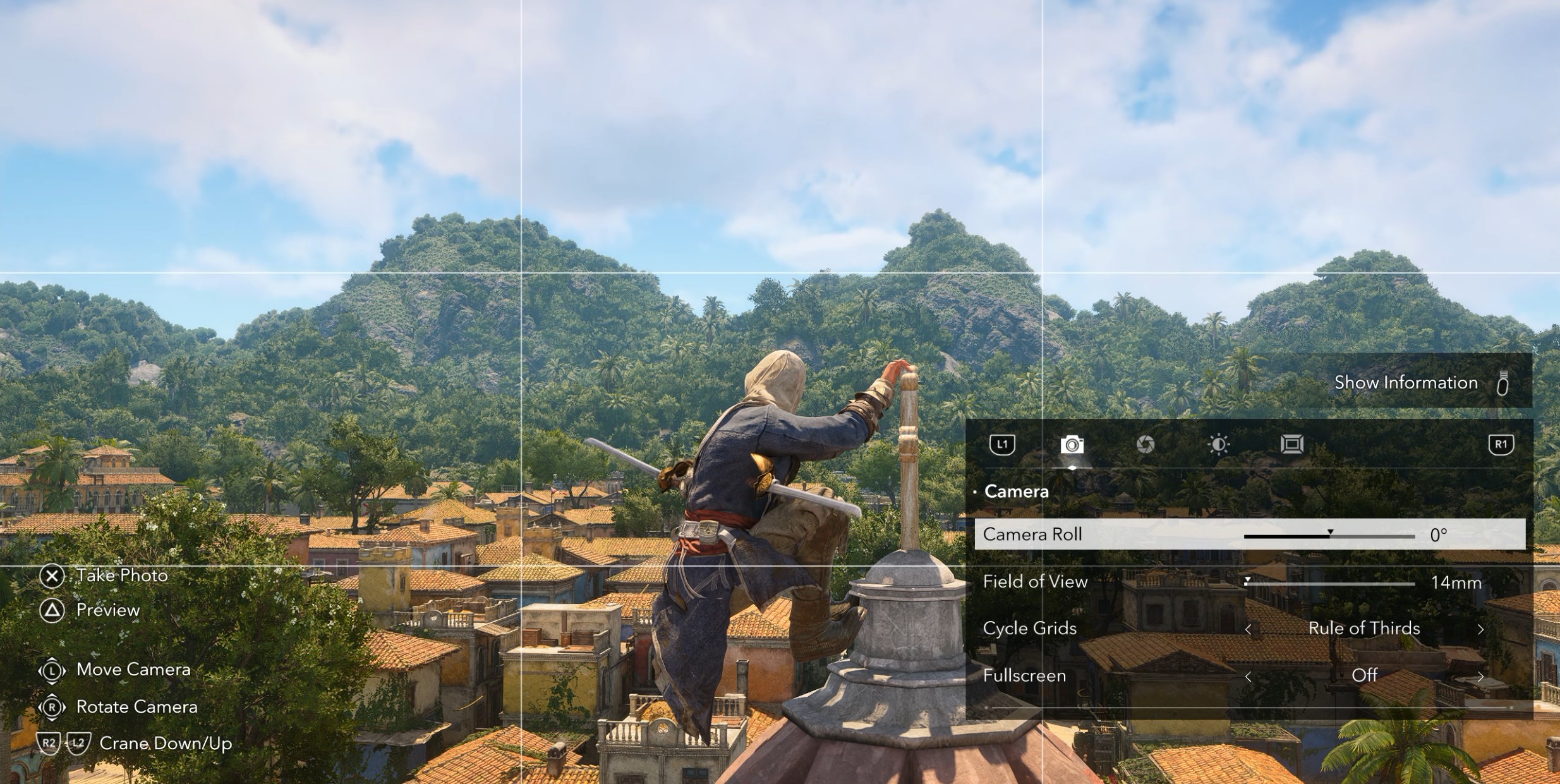 Edward seated at a synchronisation point in photo mode. His swords float free rather than resting against his back.