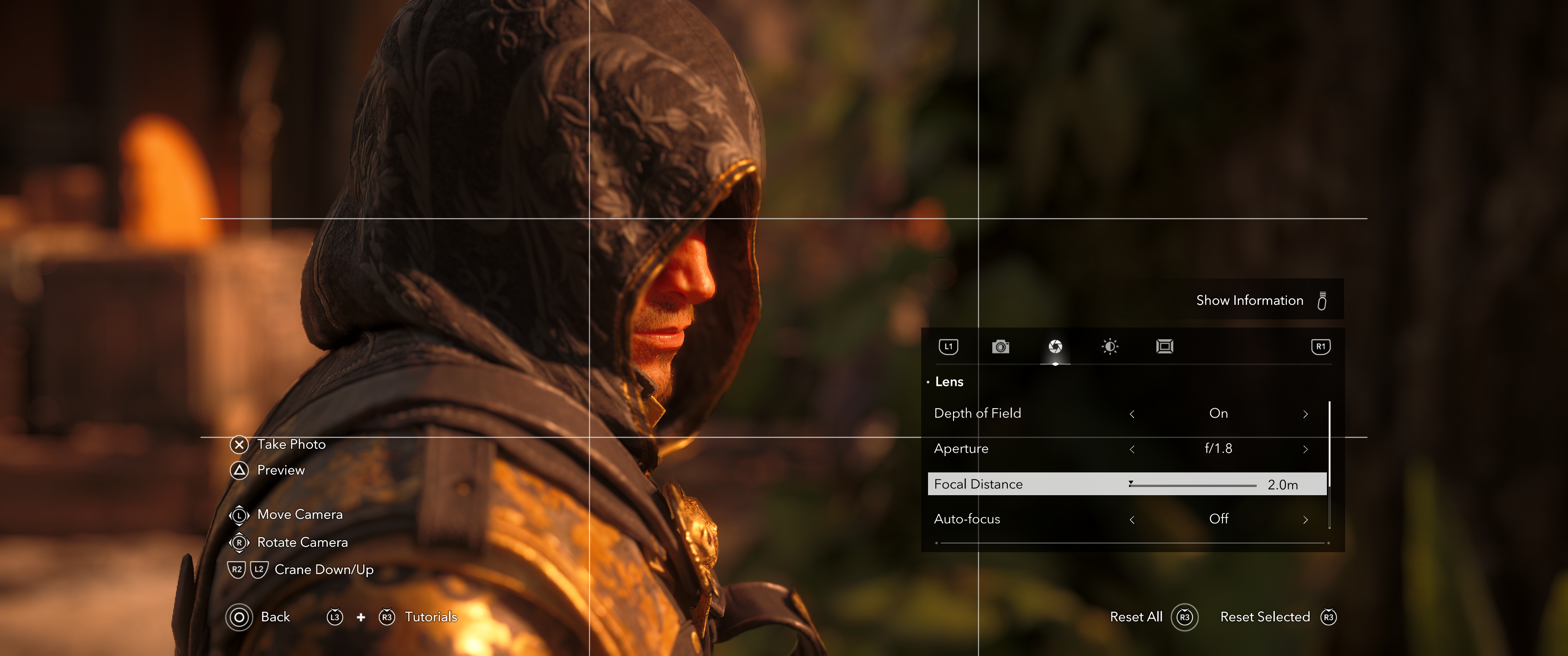 The depth-of-field tab: full manual f-stop, focus distance, autofocus, and grain. The controls carry over cleanly from Shadows; two new bugs do not.